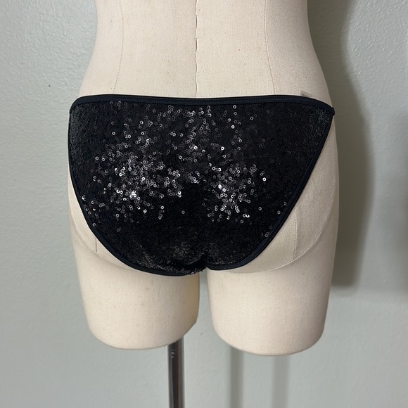 VICTORIA'S SECRET SWIM Sequin Cheeky String Bikini Bottom Black Medium NWT - Picture 4 of 9